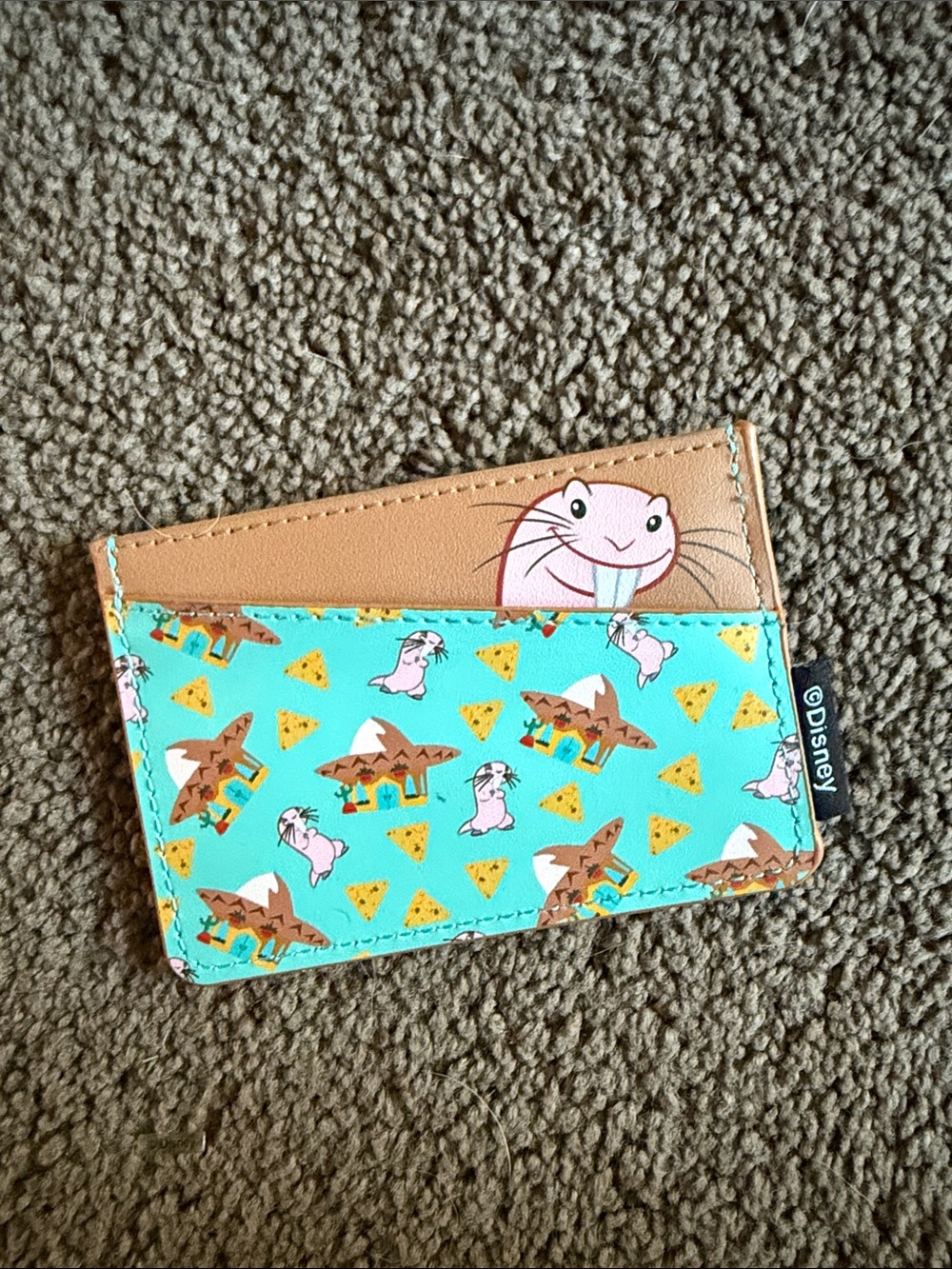 Disney Card Holder in Aqua with Tan Trim - Chip & Dale Pattern